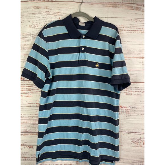 Brooks Brothers Navy Blue Striped Polo Short Sleeve sz Large L Mens - Picture 2 of 5